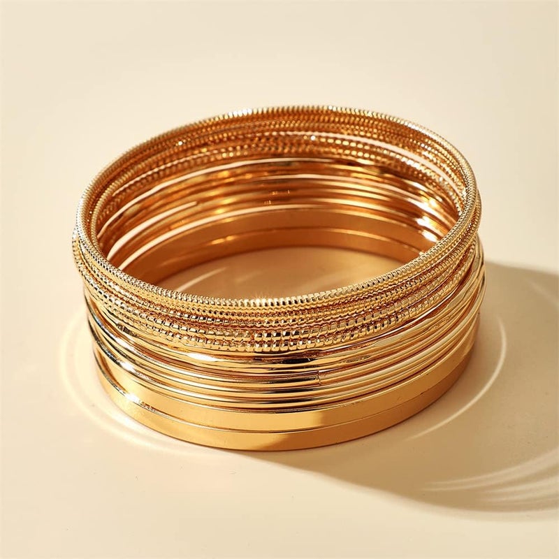 RINTOLER Store 16Pcs Gold Bangle Bracelets for Women - Multi Layer Stackable Textured Bracelets Boho Jewelrys Set. - Image 3